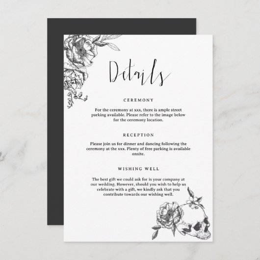 ゴシック 手描き 花 詳細 封入カード 招待状 (正面/裏面)