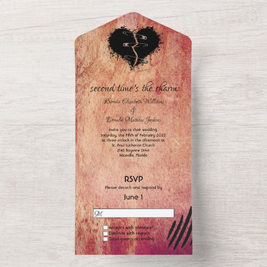 ゴシック 破れたハートの再婚 ウェディング オールインワン招待状 (内側)