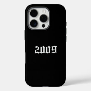ゴシック「2009」入りミニマリストブラックiPhoneケース iPhone 16 Proケース