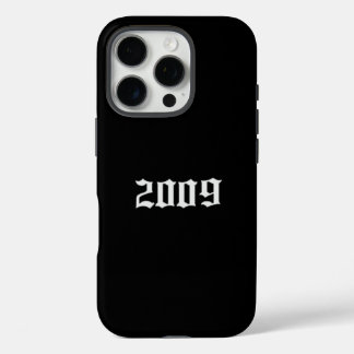ゴシック「2009」入りミニマリストブラックiPhoneケース iPhone 16 Proケース