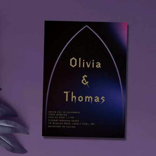 ゴシックArch Moodyミニマルモダンラリスト結婚スクリプト 招待状