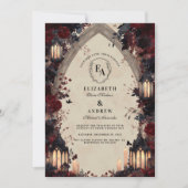 ゴシックCandlelitアーチバラ結婚ズ 招待状 (正面)