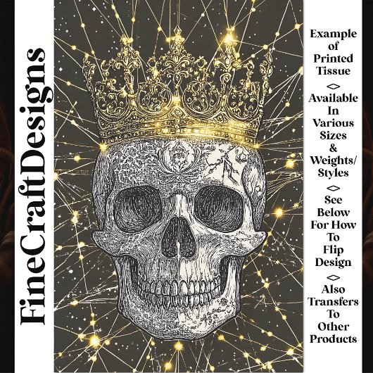 ゴシックCyberpunkスカルと金ゴールドクラウンU2デクページ 薄葉紙