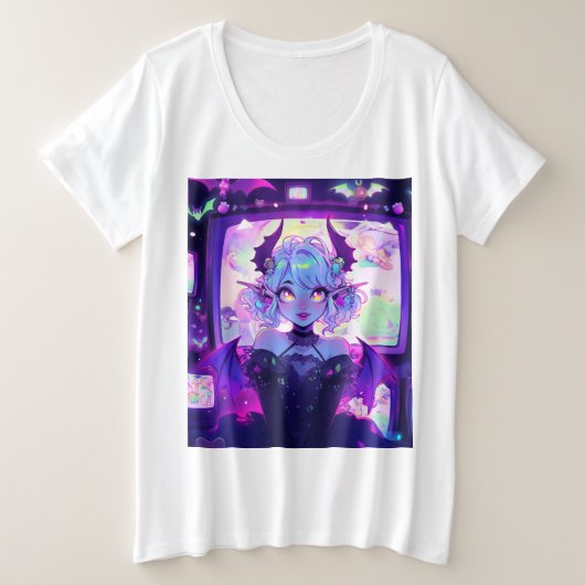 ゴシックCyberpunk Demonファンタジーアニメガール プラスサイズTシャツ (デザイン正面)