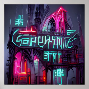 ゴシックCyberpunk Neonoir抽象芸術構造 ポスター