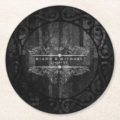 ゴシックHalloweddingスクロールワークB&W ID866 ラウンドペーパーコースター (正面)