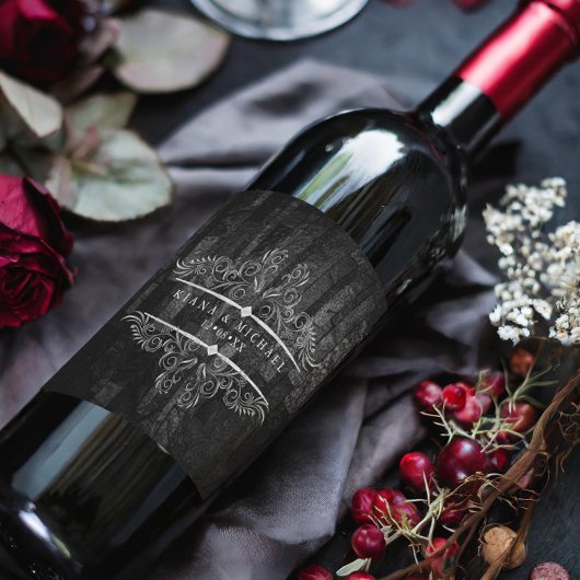 ゴシックHalloweddingスクロールワークB&W ID866 ワインラベル