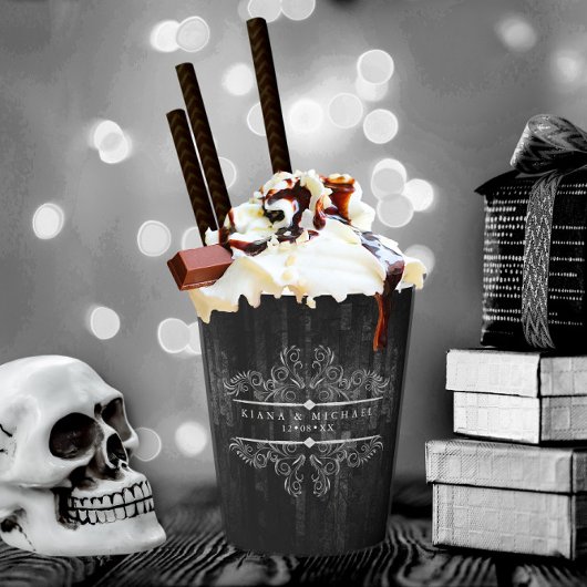ゴシックHalloweddingスクロールワークB&W ID866 紙コップ