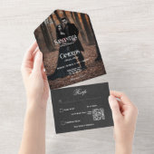 ゴシックMoodyブラックフォトエレガントQRコード オールインワン招待状 (貼ってはがせる)