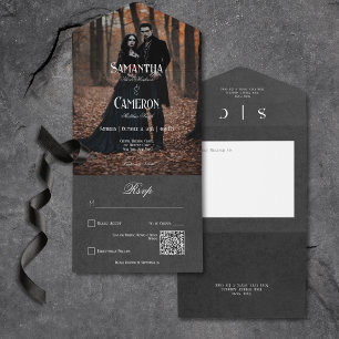 ゴシックMoodyブラックフォトエレガントQRコード オールインワン招待状