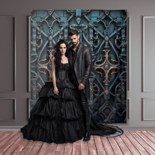 ゴシックMoodyブラック&ブロンズ四角形ドア タペストリー