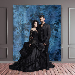 ゴシックMoody Damaskブラック&ブルーヴィンテージダマスク タペストリー