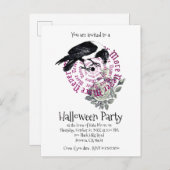 ゴシックNever More Ravenハローウィンパーティ招待状 インビテーションポストカード (正面/裏面)