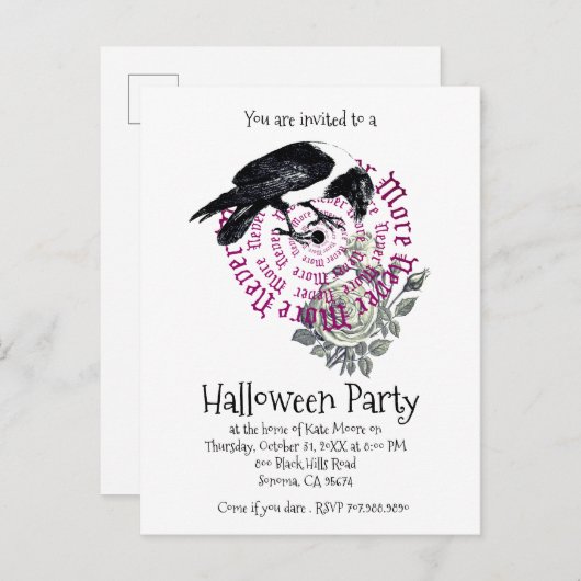 ゴシックNever More Ravenハローウィンパーティ招待状 インビテーションポストカード (正面/裏面)