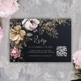 ゴシックQRコードフローラブラック結婚ズ 出欠カード