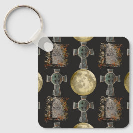 ゴシックR.I.P.ヘッドストーンセルティッククロスフルムーンアート キーホルダー