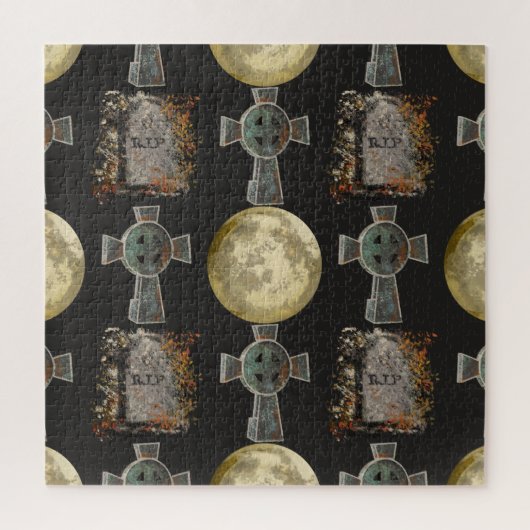 ゴシックR.I.P.ヘッドストーンセルティッククロスフルムーンアート ジグソーパズル (縦)