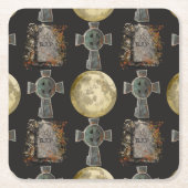 ゴシックR.I.P.ヘッドストーンセルティッククロスフルムーンアート スクエアペーパーコースター (正面)