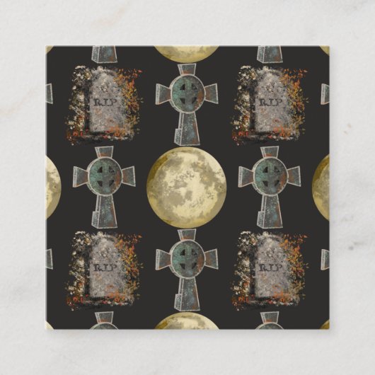 ゴシックR.I.P.ヘッドストーンセルティッククロスフルムーンアート スクエア名刺 (正面)
