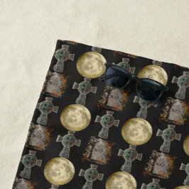 ゴシックR.I.P.ヘッドストーンセルティッククロスフルムーンアート ビーチタオル