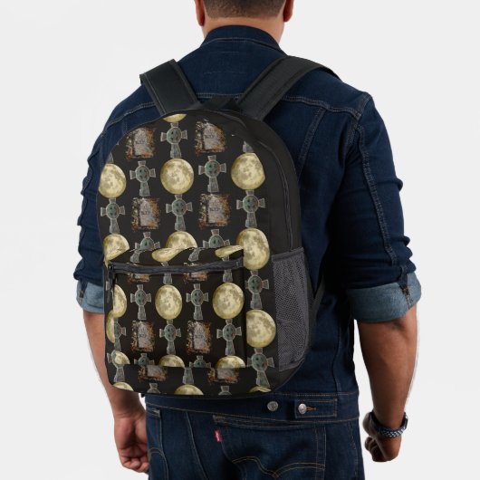 ゴシックR.I.P.ヘッドストーンセルティッククロスフルムーンアート プリントバックパック (インサイチュ (モデル))