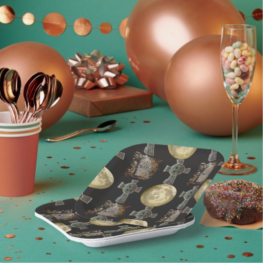 ゴシックR.I.P.ヘッドストーンセルティッククロスフルムーンアート ペーパープレート (複数)