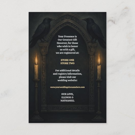 ゴシックRavenキャンドルライトアー結婚チ エンクロージャーカード (裏面)