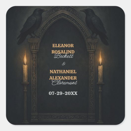 ゴシックRavenキャンドルライトアー結婚チ スクエアシール (正面)
