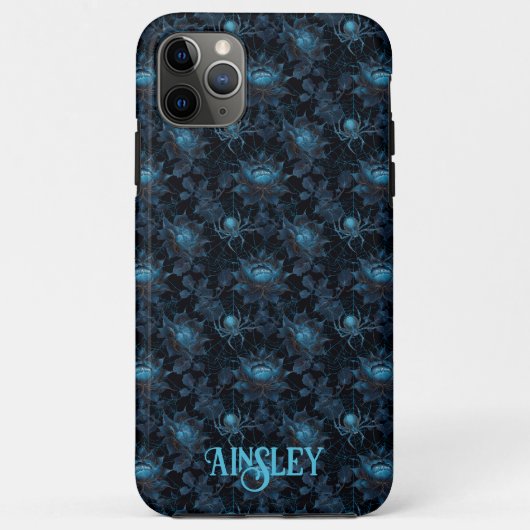 ゴシックSpider Webフローラブラックとブルー Case-Mate iPhoneケース (裏面)