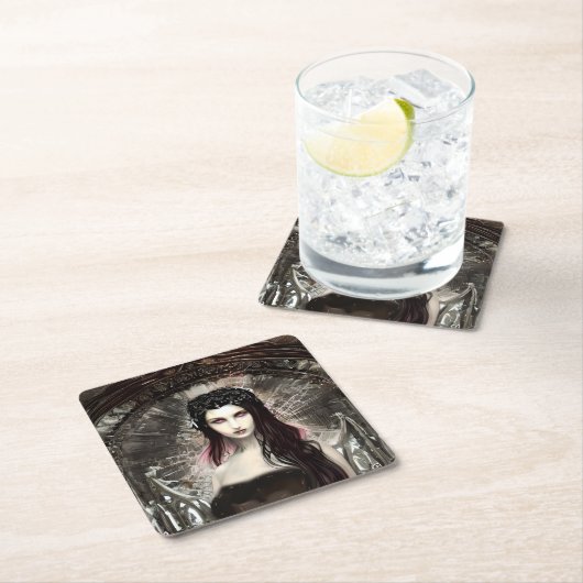 ゴシックSteampunkエンジェル落ちたAIアート スクエアペーパーコースター (インサイチュ)