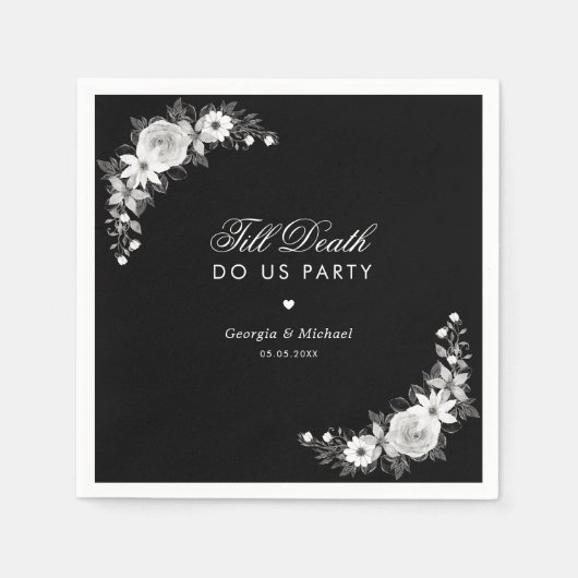 ゴシックTill Death Do Usパーティーブラックフローラ スタンダードカクテルナプキン (正面)