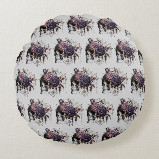ゴシッシンプルクバラ&スカルハローウィンパーティ ラウンドクッション (正面)