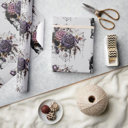 ゴシッシンプルクバラ&スカルハローウィンパーティ ラッピングペーパー (クラフト)