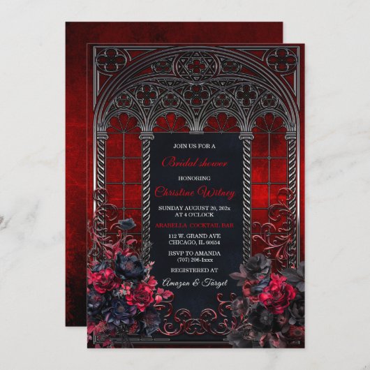 ゴシッパーソナライズされたクビクトリアンブライダルシャワー 招待状 (正面/裏面)