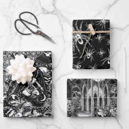 ゴシッビクトリアンクの白黒の欧文の一致 ラッピングペーパーシート