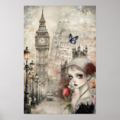 ゴシッビクトリアンクガール&花模様ロンドン通り ポスター (正面)