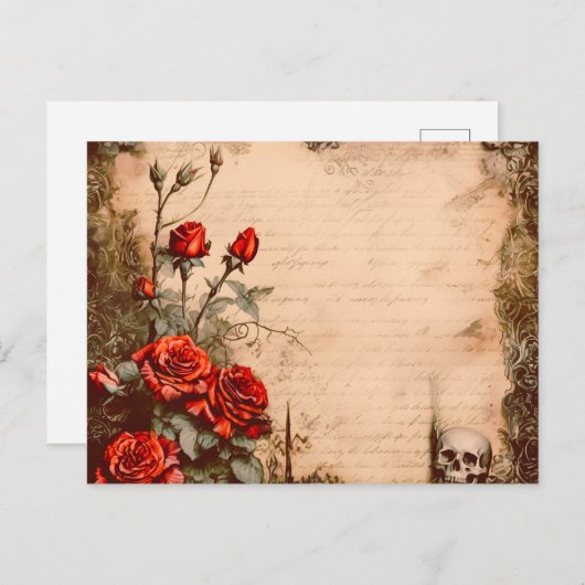 ゴシッビクトリアンクスカルレッドローズハロウィーン シーズンポストカード (正面/裏面)