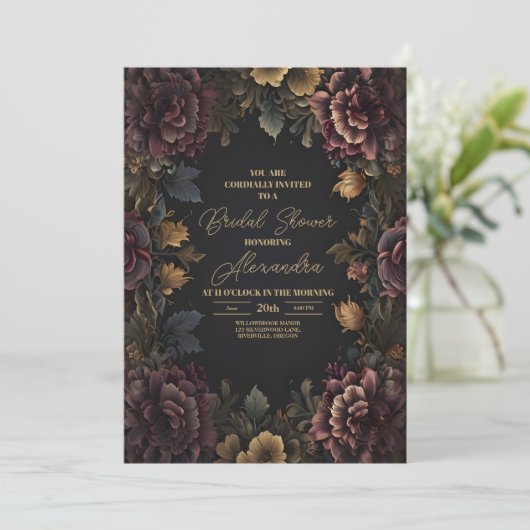 ゴシッビクトリアンクフローラ枠ブライダルシャワー 招待状 (スタンド正面)