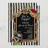 ゴシッビクトリアンクブラックストライプ婚約パーティ 招待状 (正面/裏面)
