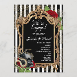 ゴシッビクトリアンクブラックストライプ婚約パーティ 招待状