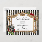 ゴシッビクトリアンクブラックストライプ日付の保存 案内ポストカード (正面/裏面)