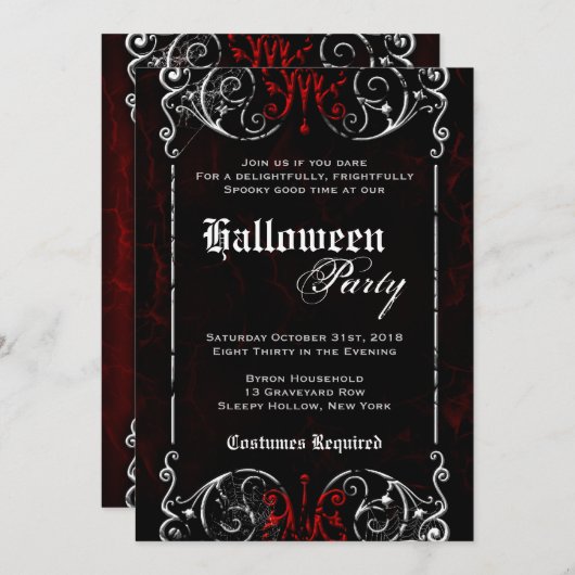 ゴシッビクトリアンク不気味ブラックハローウィンパーティ 招待状 (正面/裏面)