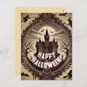 ゴシッビクトリアンク幽霊のよく出るハウスハッピーハローウィン シーズンポストカード (正面/裏面)