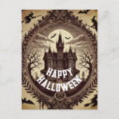 ゴシッビクトリアンク幽霊のよく出るハウスハッピーハローウィン シーズンポストカード (正面)