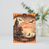 ゴシッビクトリアンク幽霊のよく出るハウスハッピーハローウィン シーズンポストカード (スタンド正面)