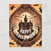 ゴシッビクトリアンク幽霊のよく出るハウスハッピーハローウィン シーズンポストカード (正面)
