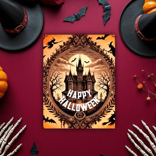 ゴシッビクトリアンク幽霊のよく出るハウスハッピーハローウィン シーズンポストカード