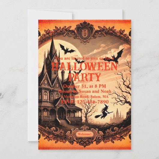 ゴシッビクトリアンク幽霊のよく出るハウスハローウィンパーティ 招待状 (正面)