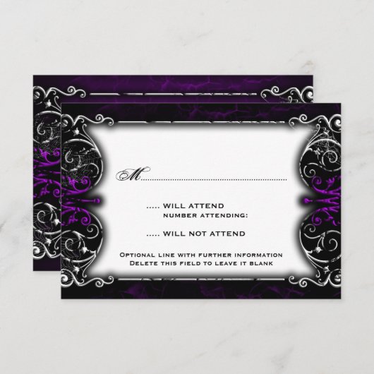 ゴシッビクトリアンク紫RSVPカード 出欠カード (正面/裏面)