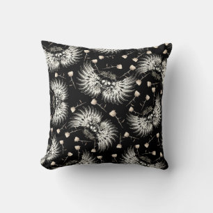 ゴシッビクトリアントロマンススカルウィングス&ホワイトローズ クッション